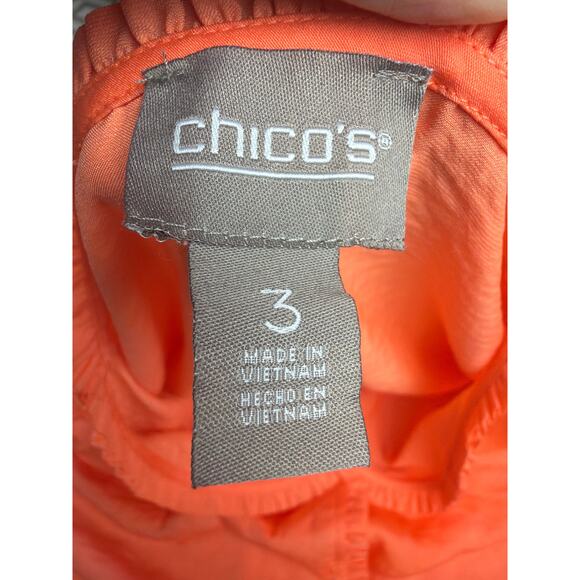 Chico’s Orange V-Neck Button-Up Top 3/4 Sleeve Ruffle Trim Blouse Women’s L - Picture 4 of 8